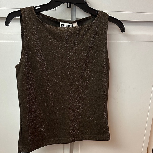 CHICOS Design sleeveless tank top. XS (Chicos sz 0). Golden metallic. VG/EC. - Picture 1 of 8